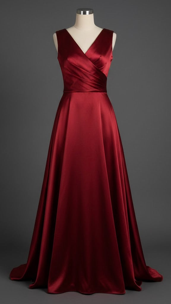 Wine Red Satin Evening Gown