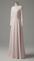 Soft Blush Modest Long-Sleeve Gown