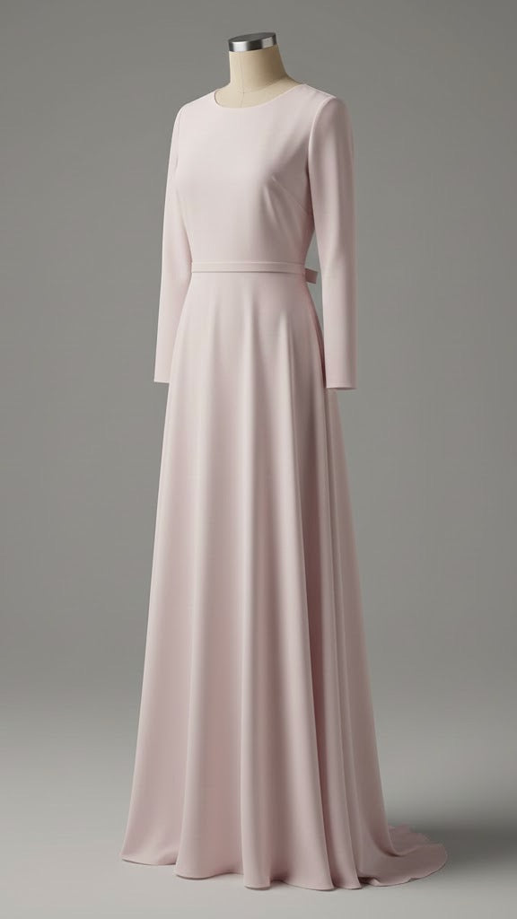 Soft Blush Modest Long-Sleeve Gown