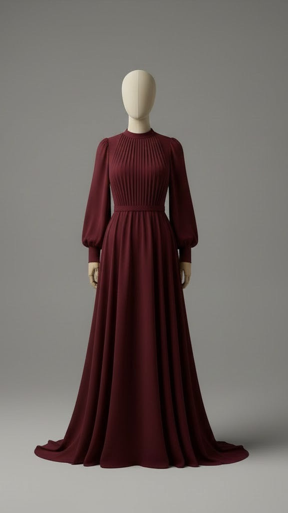 Classic Maroon Pleated Gown
