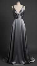 Charcoal Silver Satin Evening Gown