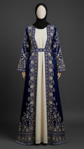 Royal Blue Velvet Embroidered Open Abaya