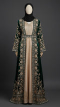 Emerald Green Velvet Embroidered Abaya