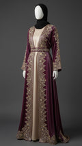 Burgundy Velvet Embroidered Abaya