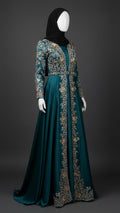 Teal Embroidered A-Line Abaya