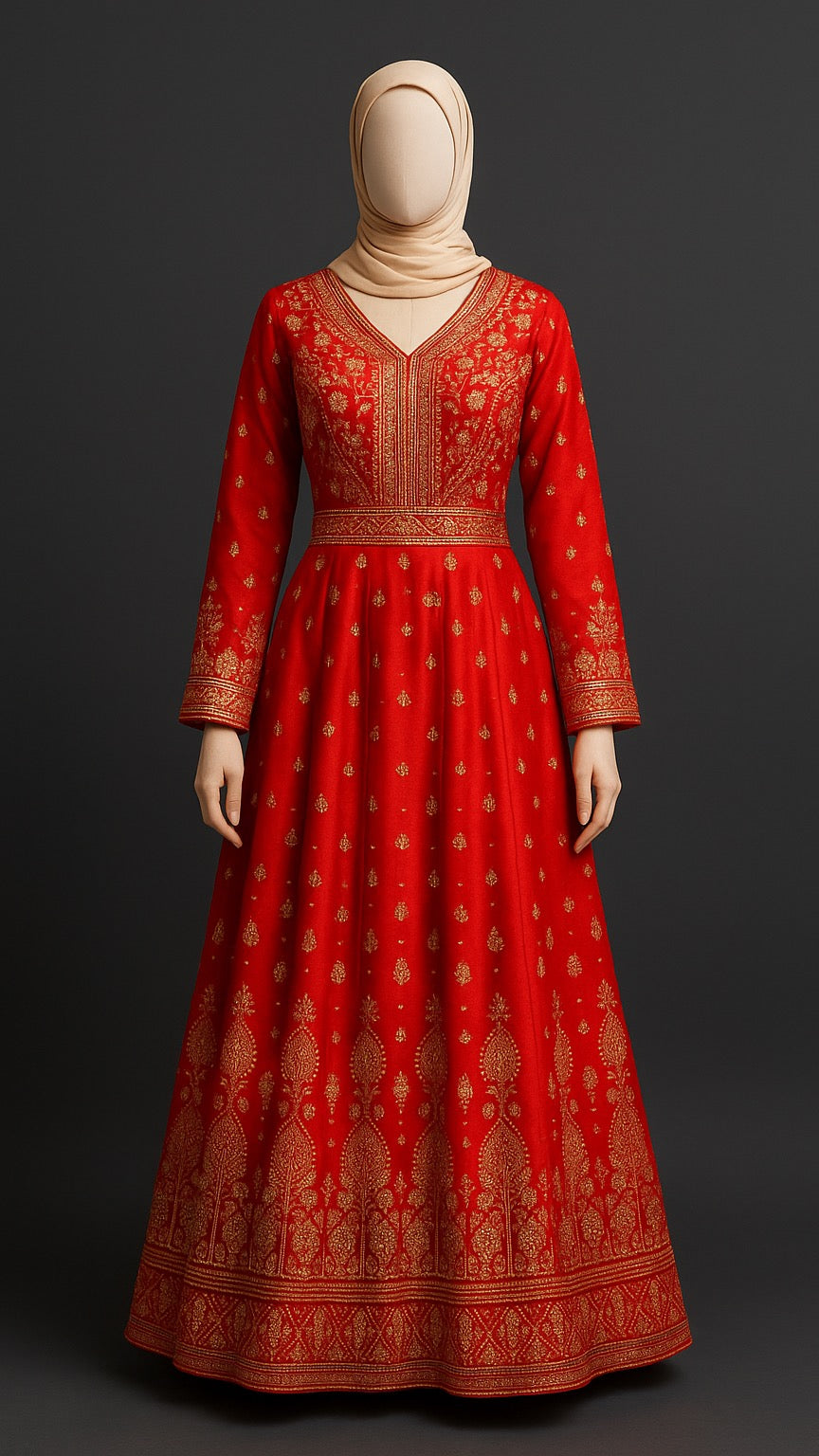 Red Kashmiri-Style Embroidered Dress