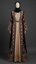 Deep Maroon Velvet Embroidered Abaya